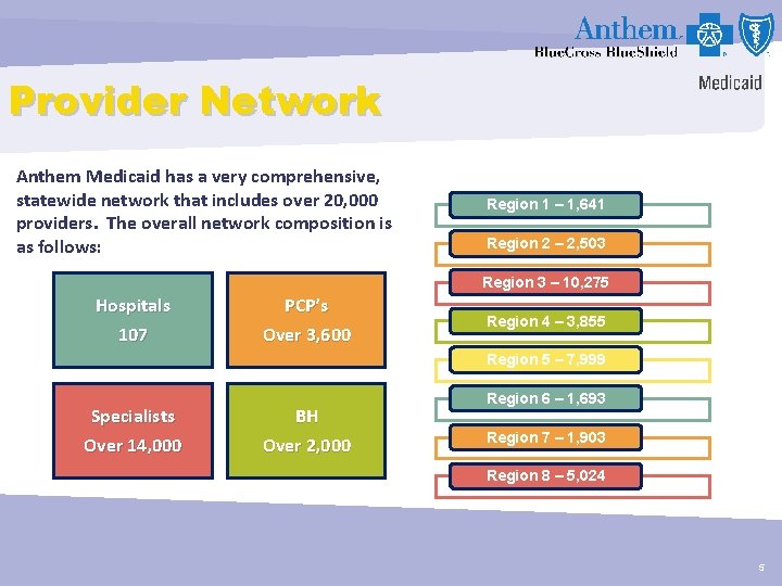 Provider Network Anthem Medicaid has a very comprehensive, statewide network that includes over 20,