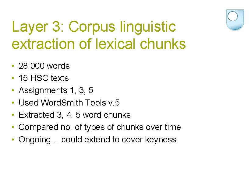 Layer 3: Corpus linguistic extraction of lexical chunks • • 28, 000 words 15