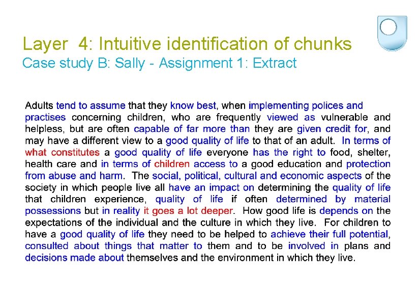Layer 4: Intuitive identification of chunks Case study B: Sally - Assignment 1: Extract