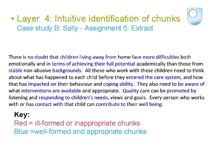  • Layer 4: Intuitive identification of chunks Case study B: Sally - Assignment