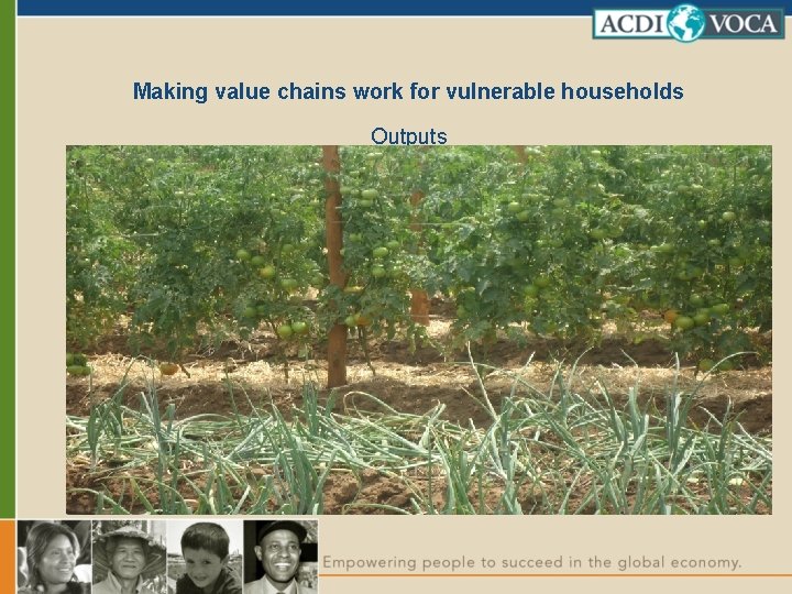 Making value chains work for vulnerable households Outputs 
