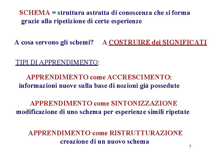 SCHEMA = struttura astratta di conoscenza che si forma grazie alla ripetizione di certe