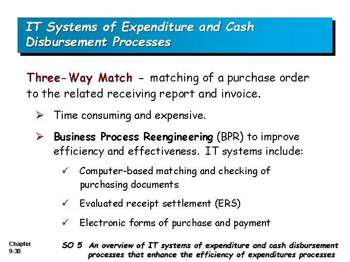 IT Systems of Expenditure and Cash Disbursement Processes Three-Way Match - matching of a