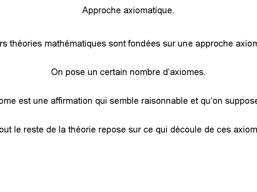 Approche axiomatique. rs théories mathématiques sont fondées sur une approche axiom On pose un