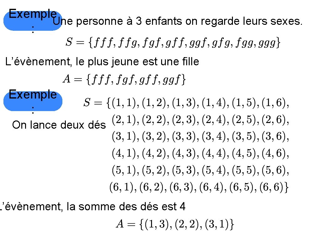 Exemple Une personne à 3 enfants on regarde leurs sexes. : L’évènement, le plus