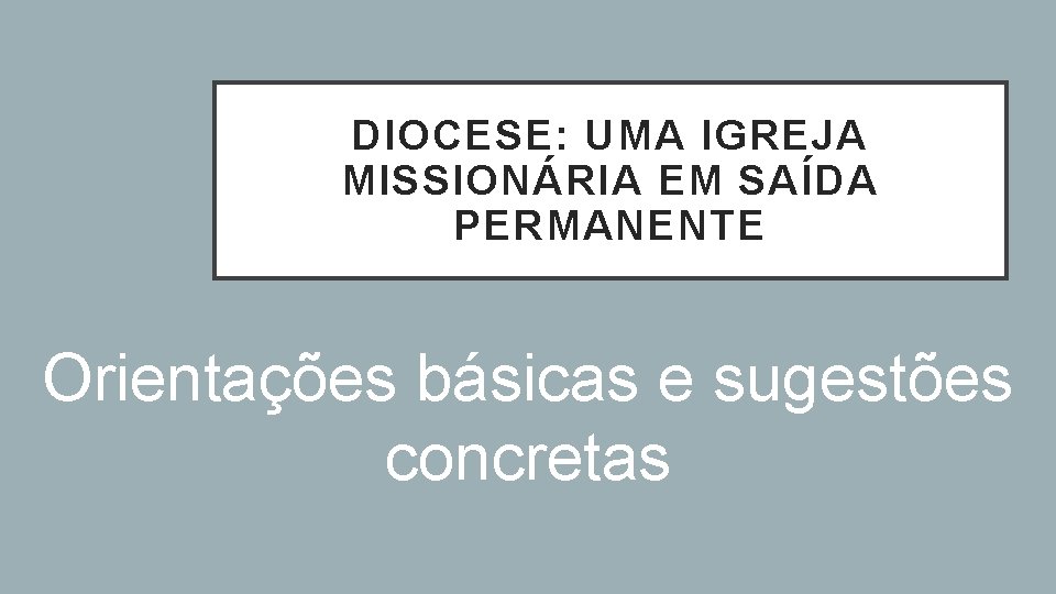 DIOCESE: UMA IGREJA MISSIONÁRIA EM SAÍDA PERMANENTE Orientações básicas e sugestões concretas 