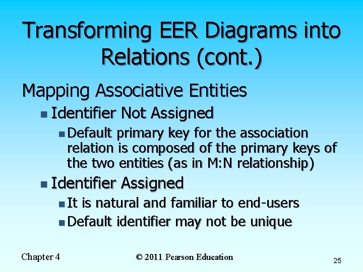 Transforming EER Diagrams into Relations (cont. ) Mapping Associative Entities n Identifier Not Assigned