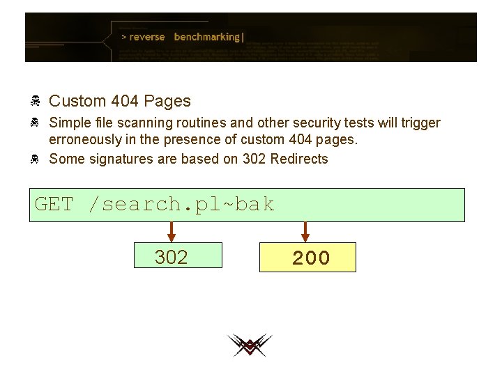 Custom 404 Pages Simple file scanning routines and other security tests will trigger erroneously