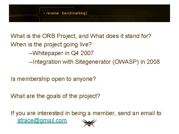 What is the ORB Project, and What does it stand for? When is the