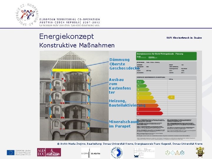 Energiekonzept Stift Klosterbruck in Znaim Konstruktive Maßnahmen Dämmung Oberste Geschossdecke Ausbau zum Kastenfens ter