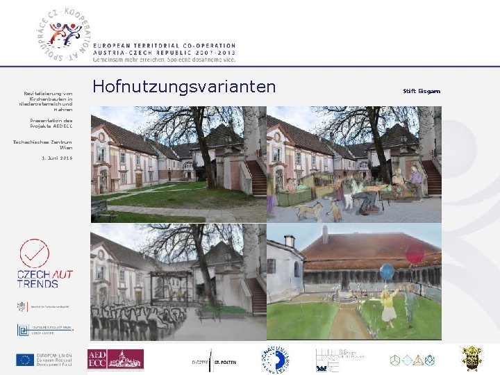 Revitalisierung von Kirchenbauten in Niederösterreich und Mähren Hofnutzungsvarianten Präsentation des Projekts AEDECC Tschechisches Zentrum