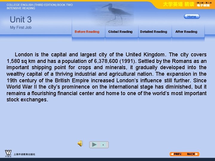 Before Reading Global Reading Detailed Reading After Reading London is the capital and largest
