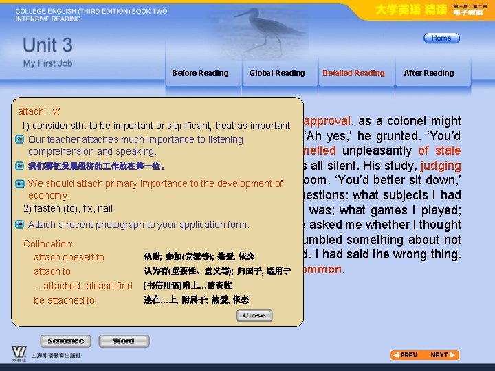 Before Reading Global Reading Detailed Reading After Reading attach: vt. Hesth. looked at me