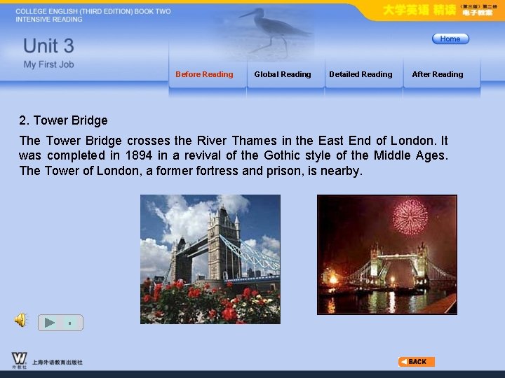 Before Reading Global Reading Detailed Reading After Reading 2. Tower Bridge The Tower Bridge