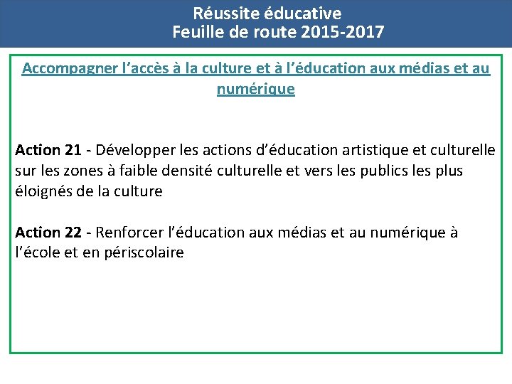 q. Réussite éducative q Feuille de route 2015 -2017 Accompagner l’accès à la culture