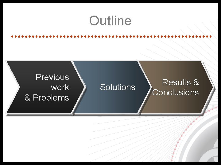 Outline Previous work & Problems Solutions Results & Conclusions 