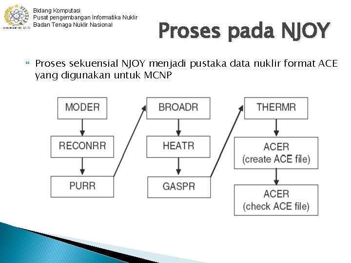 Bidang Komputasi Pusat pengembangan Informatika Nuklir Badan Tenaga Nuklir Nasional Proses pada NJOY Proses