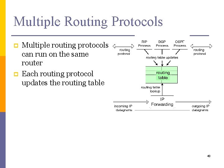 Multiple Routing Protocols p p Multiple routing protocols can run on the same router