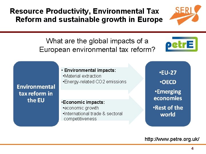 Resource Productivity, Environmental Tax Reform and sustainable growth in Europe What are the global