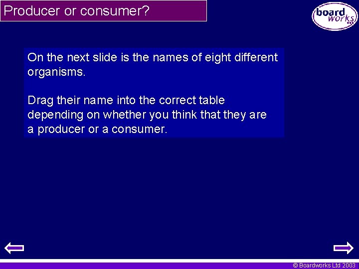 Producer or consumer? On the next slide is the names of eight different organisms.