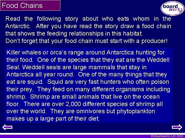 Food Chains Read the following story about who eats whom in the Antarctic. After