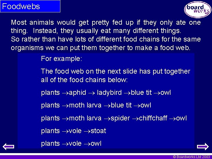 Foodwebs Most animals would get pretty fed up if they only ate one thing.