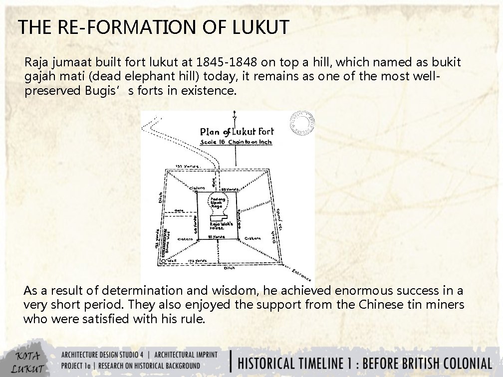 THE RE-FORMATION OF LUKUT Raja jumaat built fort lukut at 1845 -1848 on top