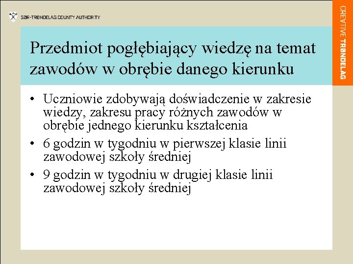 Przedmiot pogłębiający wiedzę na temat zawodów w obrębie danego kierunku • Uczniowie zdobywają doświadczenie