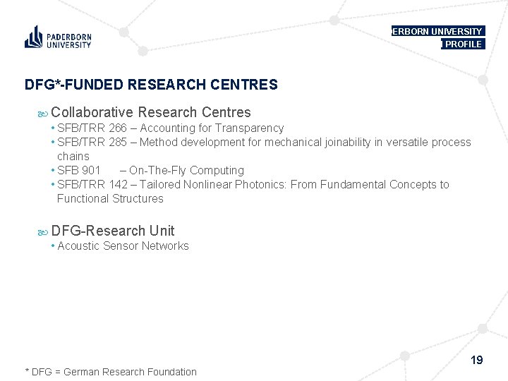 PADERBORN UNIVERSITY IN PROFILE DFG*-FUNDED RESEARCH CENTRES Collaborative Research Centres • SFB/TRR 266 –