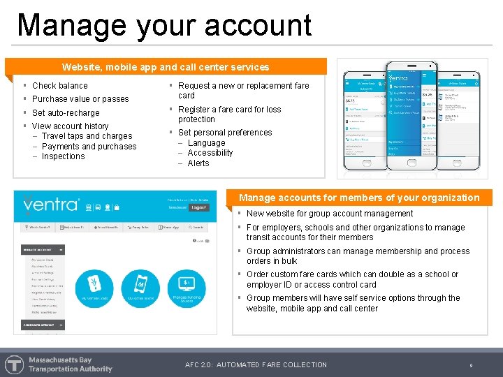 Manage your account Website, mobile app and call center services § Check balance §