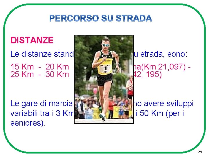 DISTANZE Le distanze standard delle corse su strada, sono: 15 Km - 20 Km