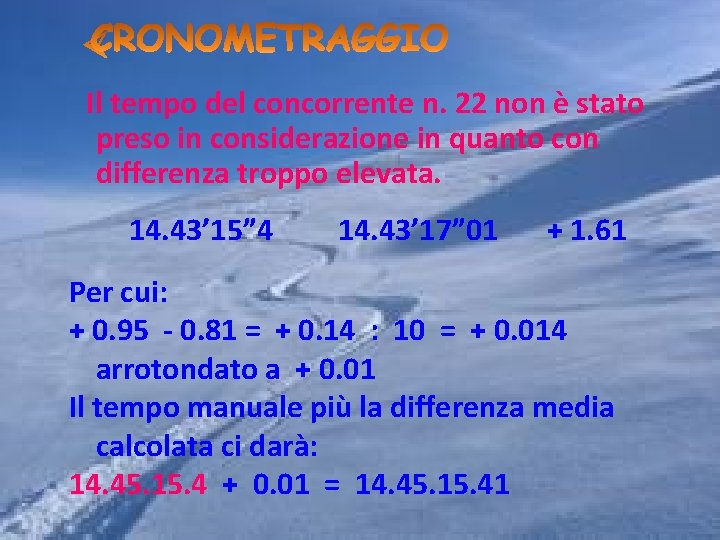 Il tempo del concorrente n. 22 non è stato preso in considerazione in quanto