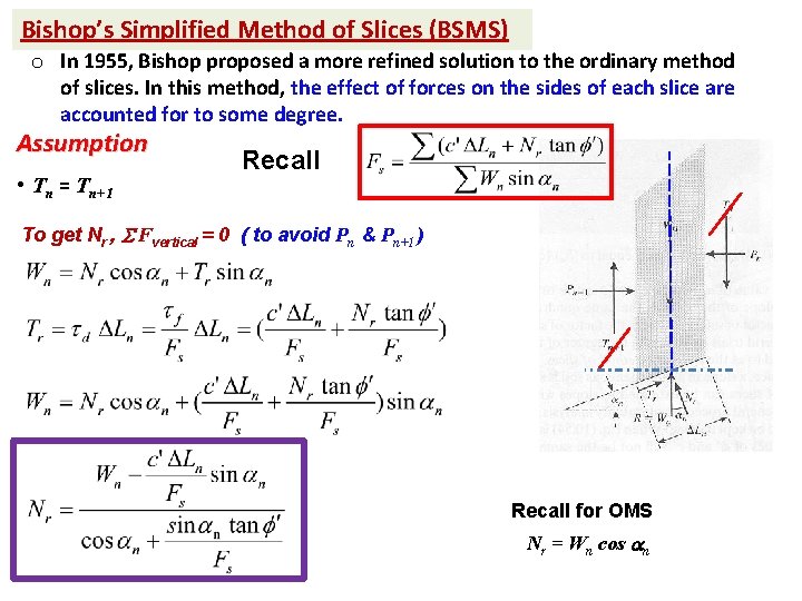 Bishop’s Simplified Method of Slices (BSMS) o In 1955, Bishop proposed a more refined