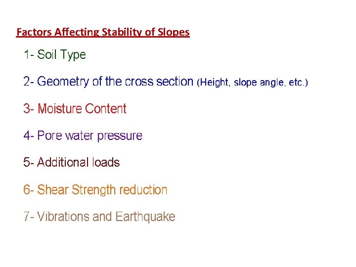 Factors Affecting Stability of Slopes 