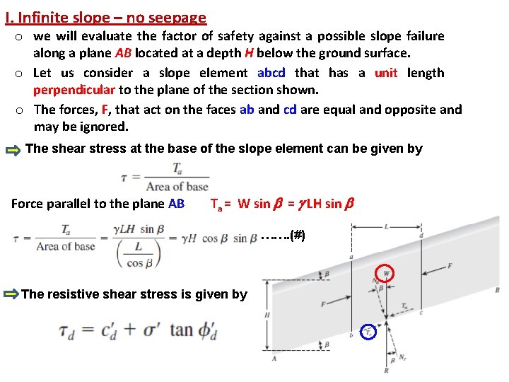 I. Infinite slope – no seepage o we will evaluate the factor of safety