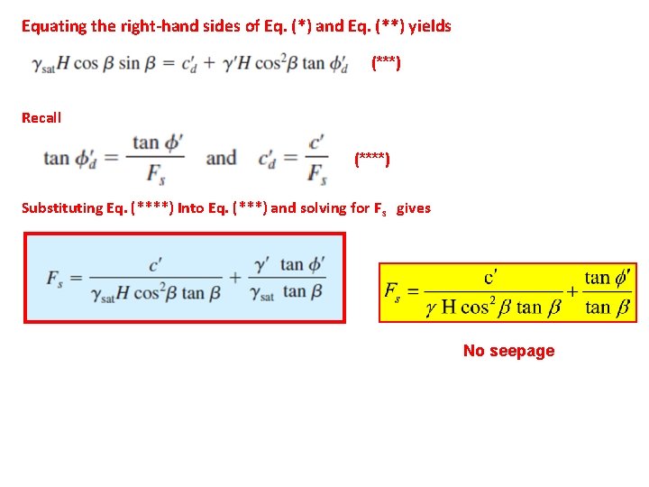 Equating the right-hand sides of Eq. (*) and Eq. (**) yields (***) Recall (****)