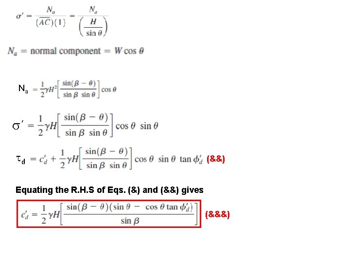 Na ’ d (&&) Equating the R. H. S of Eqs. (&) and (&&)