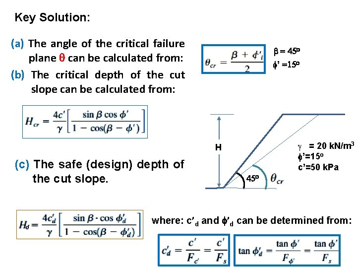 Key Solution: (a) The angle of the critical failure plane q can be calculated