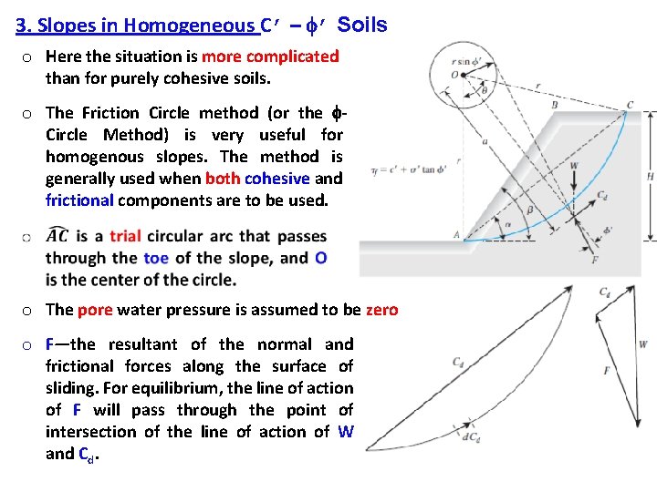 3. Slopes in Homogeneous C’ – ’ Soils o Here the situation is more