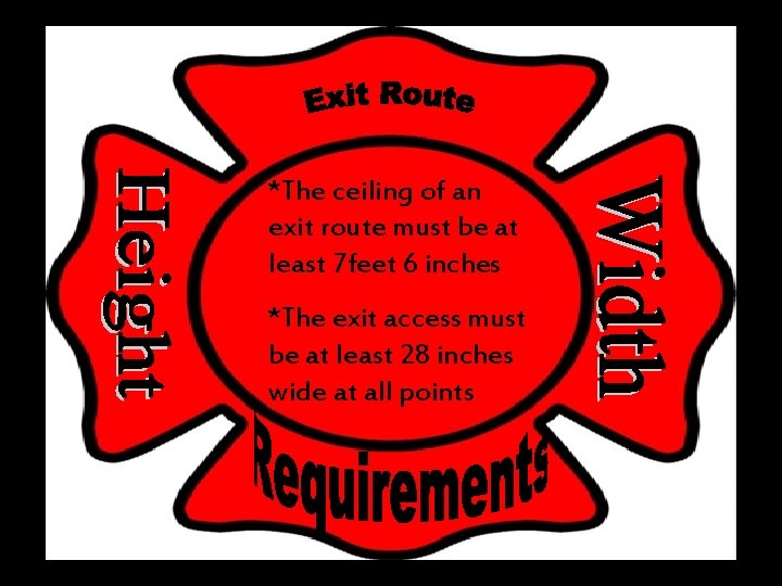 *The ceiling of an exit route must be at least 7 feet 6 inches