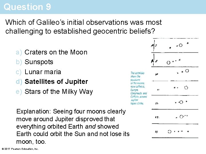 Question 9 Which of Galileo’s initial observations was most challenging to established geocentric beliefs?