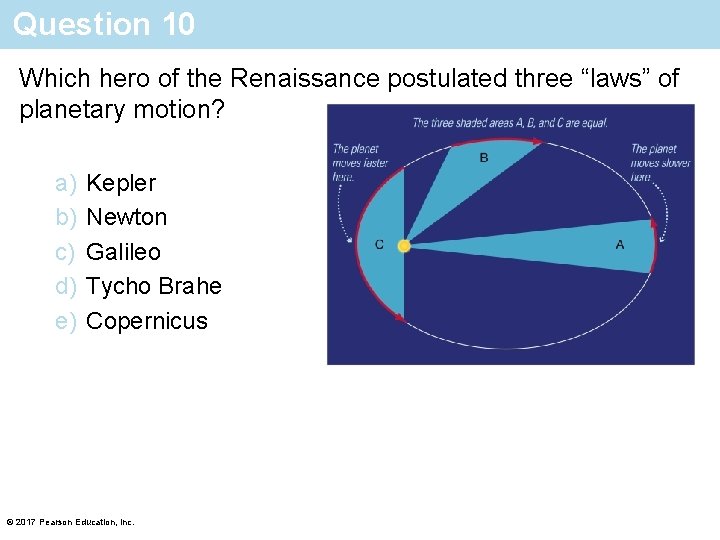Question 10 Which hero of the Renaissance postulated three “laws” of planetary motion? a)
