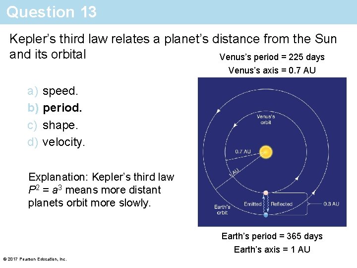 Question 13 Kepler’s third law relates a planet’s distance from the Sun and its