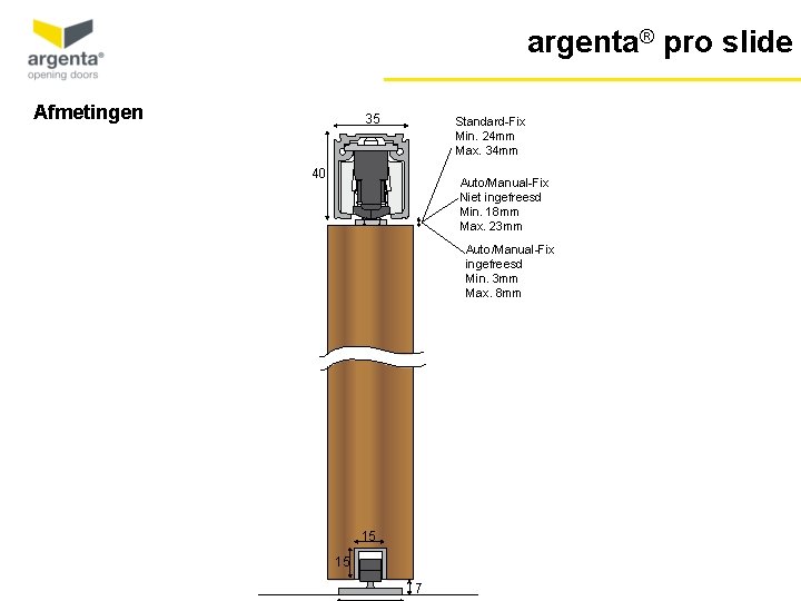 argenta® pro slide Afmetingen 35 Standard-Fix Min. 24 mm Max. 34 mm 40 Auto/Manual-Fix