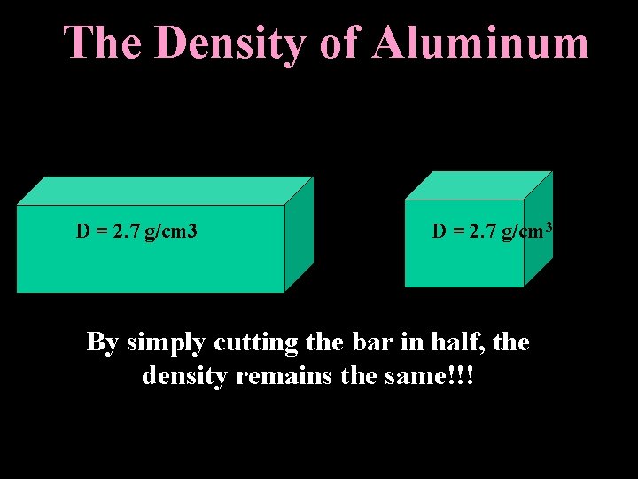 The Density of Aluminum D = 2. 7 g/cm 3 By simply cutting the