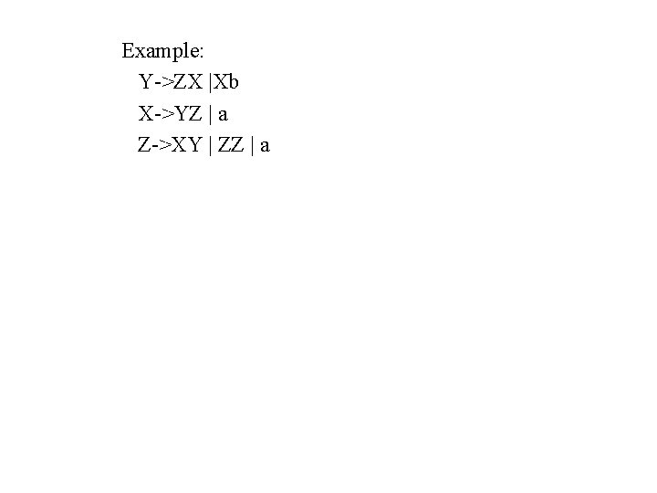 Example: Y->ZX |Xb X->YZ | a Z->XY | ZZ | a 