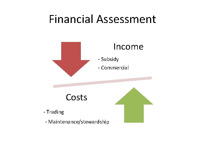 Financial Assessment Income - Subsidy - Commercial Costs - Trading - Maintenance/stewardship 