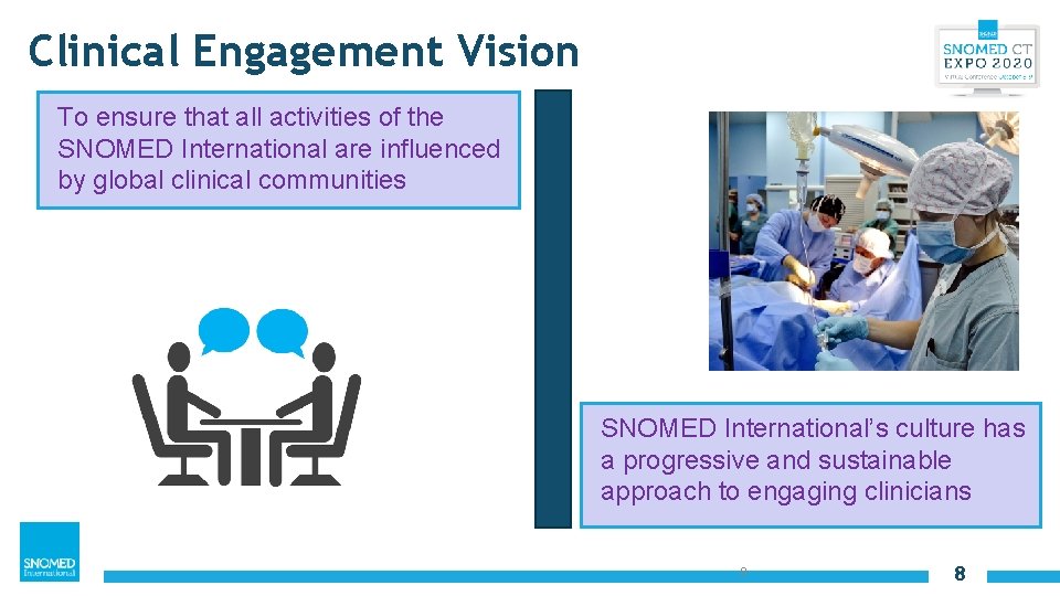 Clinical Engagement Vision To ensure that all activities of the SNOMED International are influenced