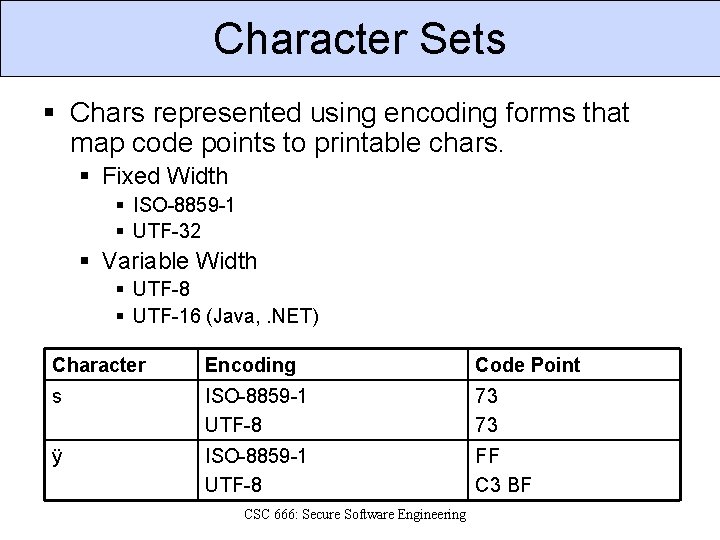 Character Sets § Chars represented using encoding forms that map code points to printable
