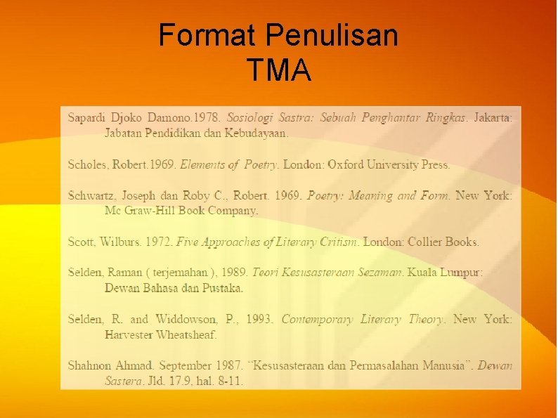 Format Penulisan TMA Format Penulisan TMA